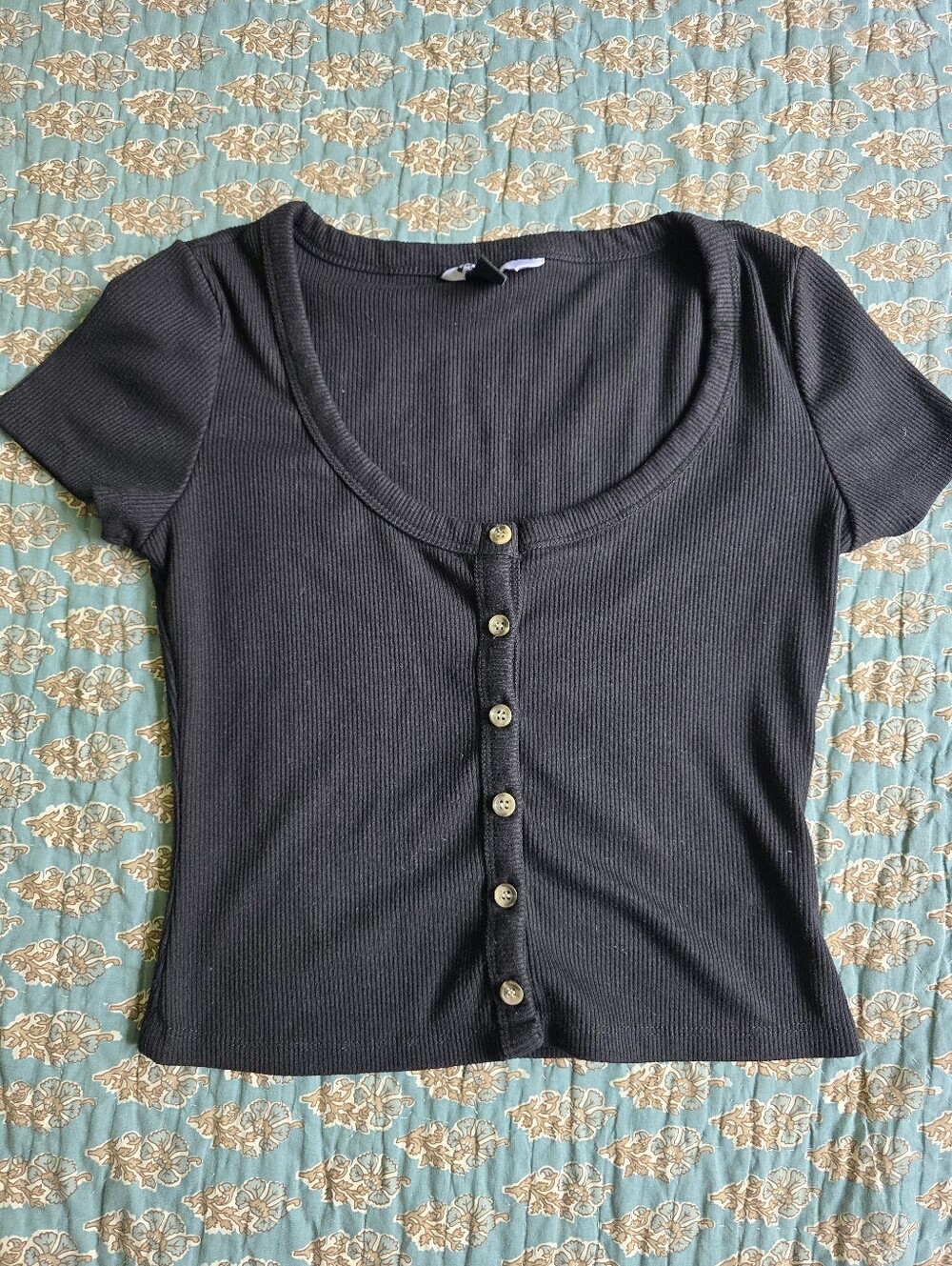 Vylette Ribbed Black Button-Down Shirt Women’s Size Small